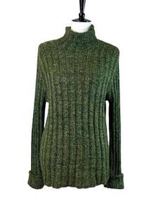 Sweater Turtleneck Cuffed Sleeve Marled Knit Green Women’s Size XL