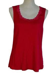 Chico's Sleeveless Shell Tank Top Size 2 Large Red Base Layer Lace Trim Office