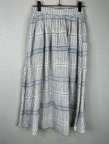 Mara Hoffman A Line Skirt Ivory/Blue Striped Printed Midi Side Pockets Modest