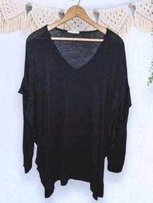 Pleione Black Ruffle V Neck Sweater Small Minimalist Western Lightweight