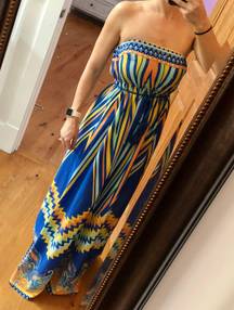 Strapless Colorful Maxi dress With Tassel Tie