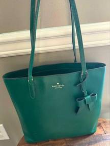 Used  Brynn Leather Tote bag with Bow Charm Deep Jade Green $359