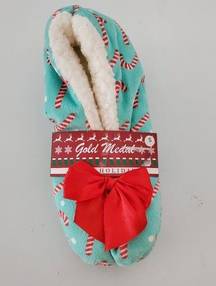 Gold Medal Light Blue Candy Cane Slippers Red Bow