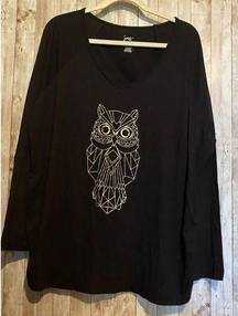 Women's Just My Size Black Hanes Tee Shirt Owl Graphic Size 4X