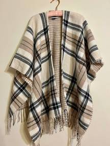 Houndstooth Scarf Reversible Beige & White Plaid Shawl Long Women’s