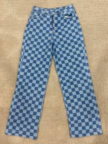 Checkered Wide Leg Jeans