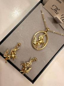 Vintage Unicorn Earrings & Necklace Set