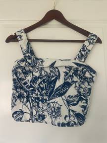 Abercrombie & Fitch Linen-Blend Foldover Set Top Blue Floral