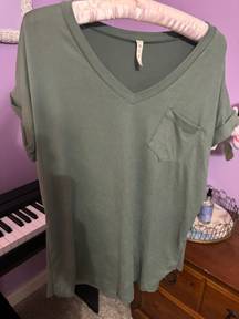 Green V-Neck Oversized T