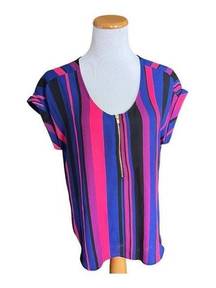 Womens Bold Elements Cut to Curve Striped Sleeveless Zipper Top - Sz M