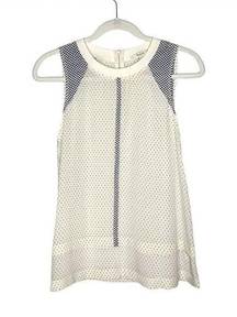 Madewell  Sleeveless Polka Dot Silk Tank Top Small Off White Blue Double Tiered