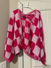 Pink Checkerboard Knit Cardigan 