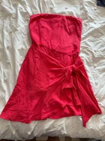 Strapless Hot Pink Coral Mini Dress Tie Front Ruffle Small