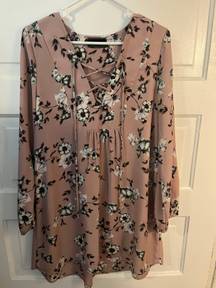 dusty pink long sleeve floral dress