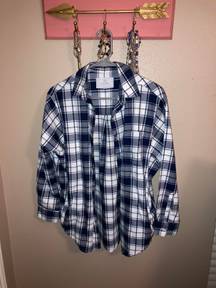 Rare Navy Blue And White Plaid Button Down Flannel, Small 