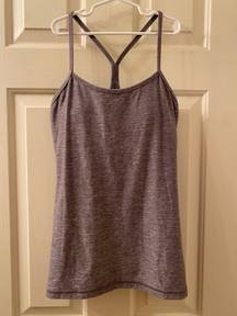 Lululemon Power Y Tank Top Size 6 Heathered Slate Grey Shelf Bra