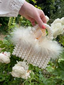 Luxury Ivory Beaded Pearl Bag Feather Trim Bride to Be Wedding Hen Party Bachelorette Bridal Evening