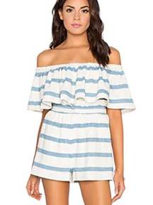 Mara Hoffman x Revolve Off Shoulder Ruffle Set in 
Novelty Stripe, New with Tags