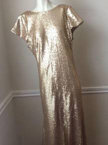 #25 Sz: 10 Candela Toulouse Gold Sequin Floor Length Drape Back Disco Dress