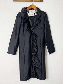 Vintage Milly Black Wool Silk Ruffly Coat