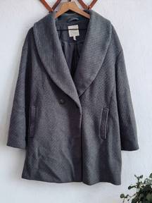 Wool Blend Gray Single Breasted Long Heavy Coat Sz L