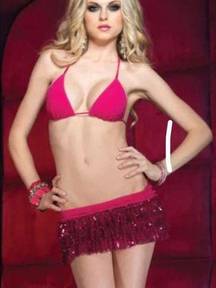 Leg Avenue 2 Pc Bikini Top Sequin Mini Skirt Set Pink Outfit M/L