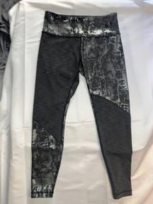 Lululemon WUNDER UNDER HR TIGHT SZ12 BLACK CRINKLE FOIL SHINE GYM DANCE YOGA RUN