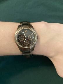 Woman’s Quartz Japan Movement Stainless Steel Diamond Accent Bezel  By Fossil Wrist Watch!