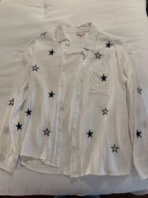 White & Navy Star Embroidered Button Down