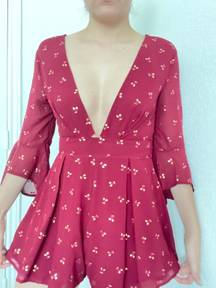 Cherry Maroon Bell Sleeve Low Cut Mini Dress