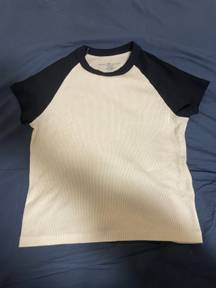 Brandy Melville Black and White Baseball Tee Crop Top