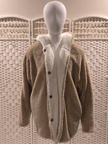 Workshop Republic NWOT Clothing Two Toned Teddy Fleece Hooded Jacket Tan White S