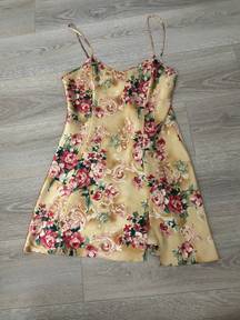 Vintage Satin Yellow Floral Dress