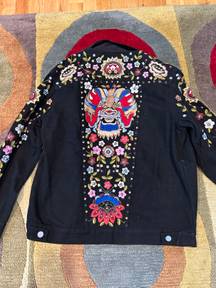 Black Multi Mazi Floral Denim Jean Jacket Women’s Size Medium