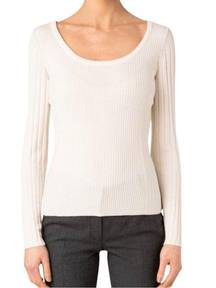 NWOT Akris Punto Rib Fitted Wool Long Sleeve Scoop Neck Pullover Top US 6