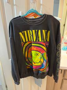 Urban Outfitters Nirvana Smile Over-dyed Charcoal Crew Neck Sweatshirt