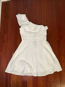 One Shoulder White Ruffle Dress