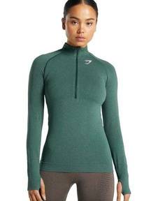 Gymshark  Women's Size L Vital Seamless 2.0 1/2 Zip Pullover in Dark Green Marl