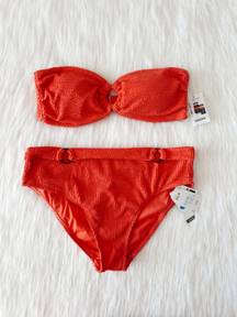 NWT  Bandeau High Waist Textured Bikini Set