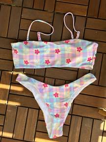 Romwe NWT  Pastel Plaid Floral Bikini Set - L