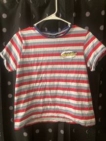 Santa Cruz White Red Blue Yellow Striped T-Shirt Crop Top w Short Sleeves