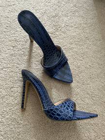 SheIn Blue Crocodile Print Open Pointed Toe Heels