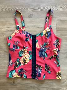 Y2k Pink Floral Top With Corset Front Clasps