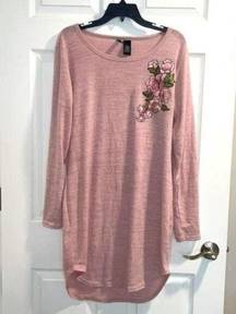 Kristin Nicole Mauve Pink Long Sleeve Floral Appliqué Sweater Dress