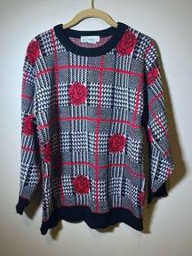 Rose Vintage 90 Crew Neck Sweater Preppy Plaid Stretch Made in USA Women's 21x26