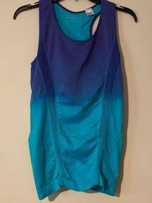 Womens yoga Athletic Sleeveless tank Top Purple Aqua Tye Dye ombre M