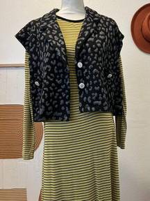 Black & Grey Leopard Animal Print Cropped Oversized Sleeveless Vest Top