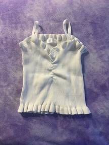 Vestique large White Ruffled Ribbed Knit Cropped Tank Top