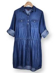 Gloria Vanderbilt Chambray Roll Tab Sleeve Denim Dress Cotton Lyocell Size M