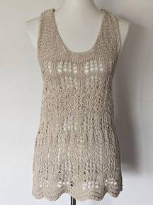 St. Tropez Beige Open Weave Scalloped Hem Crochet Sweater Tank Size Medium